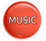 red round button with "Music" text in gradated white lettering