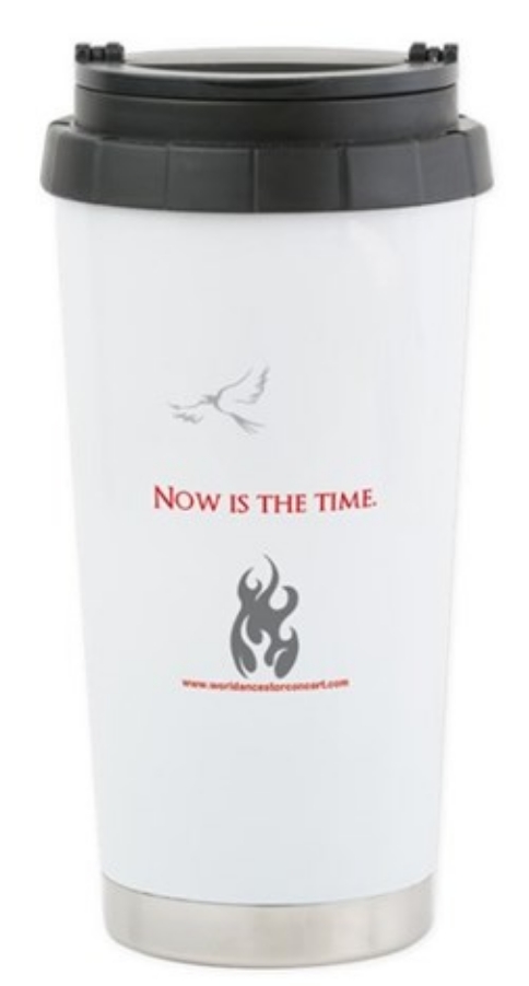 Phoenix Fire Now Is The Time design on stainless steel travel mug